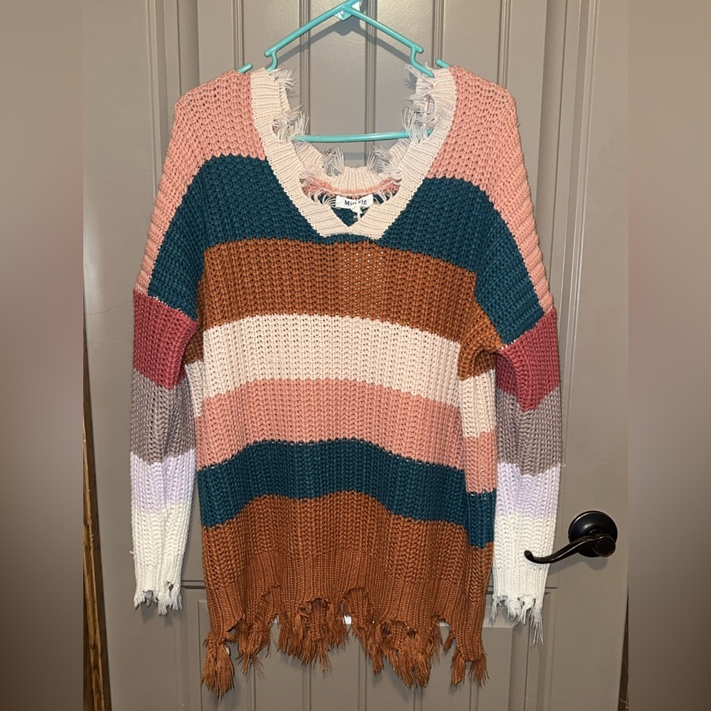 Women’s distressed  Miracle Sweater NWT warm and cozy winter wear